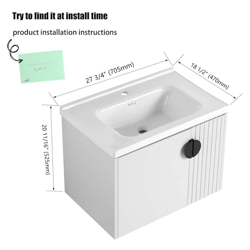28" Floating Bathroom Vanity with Sink,Wall Mounted Bathroom Vanity with Soft Close Door