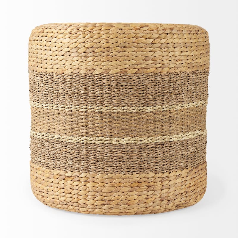Mercana "Maya" Brown Striped Seagrass Round Coffee Table Pouf