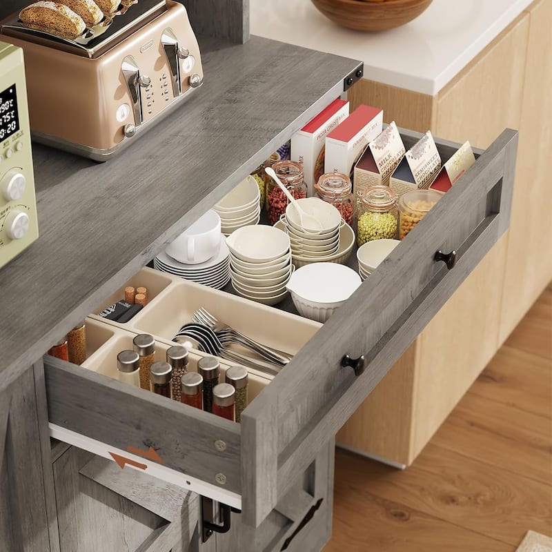 Farmhouse Kitchen Pantry Cabinet Drawer & Doors Adjustable Shelf
