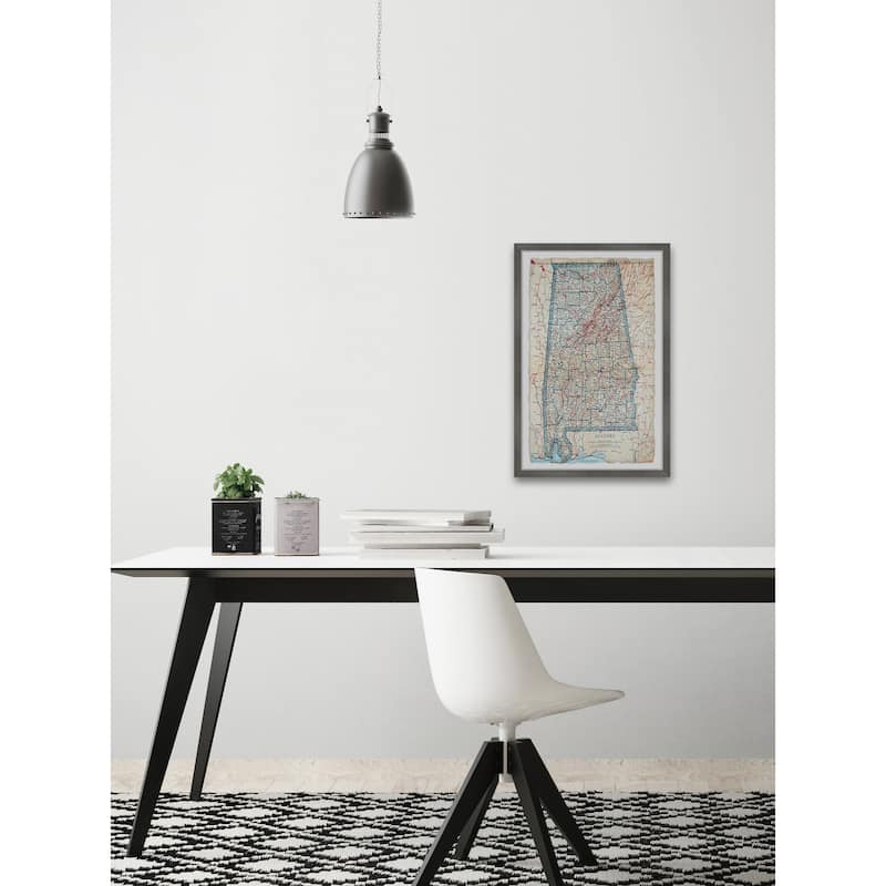 'Blue Alabama Map' Framed Painting Print