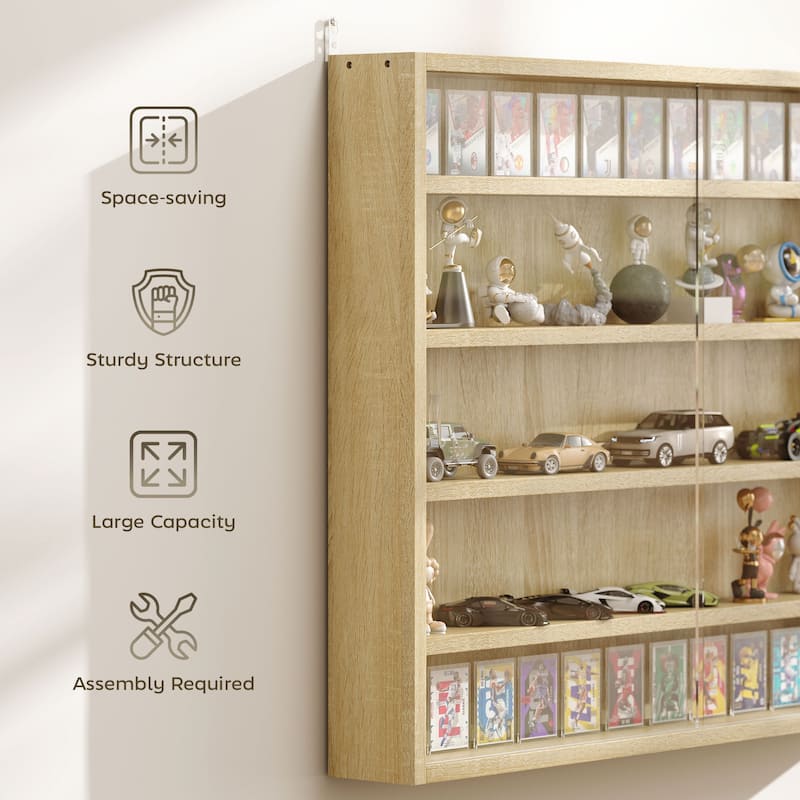 HOMCOM 5-storey Wall Shelf Display Cabinet w/2 Glass Doors and 4 Adjustable Shelves