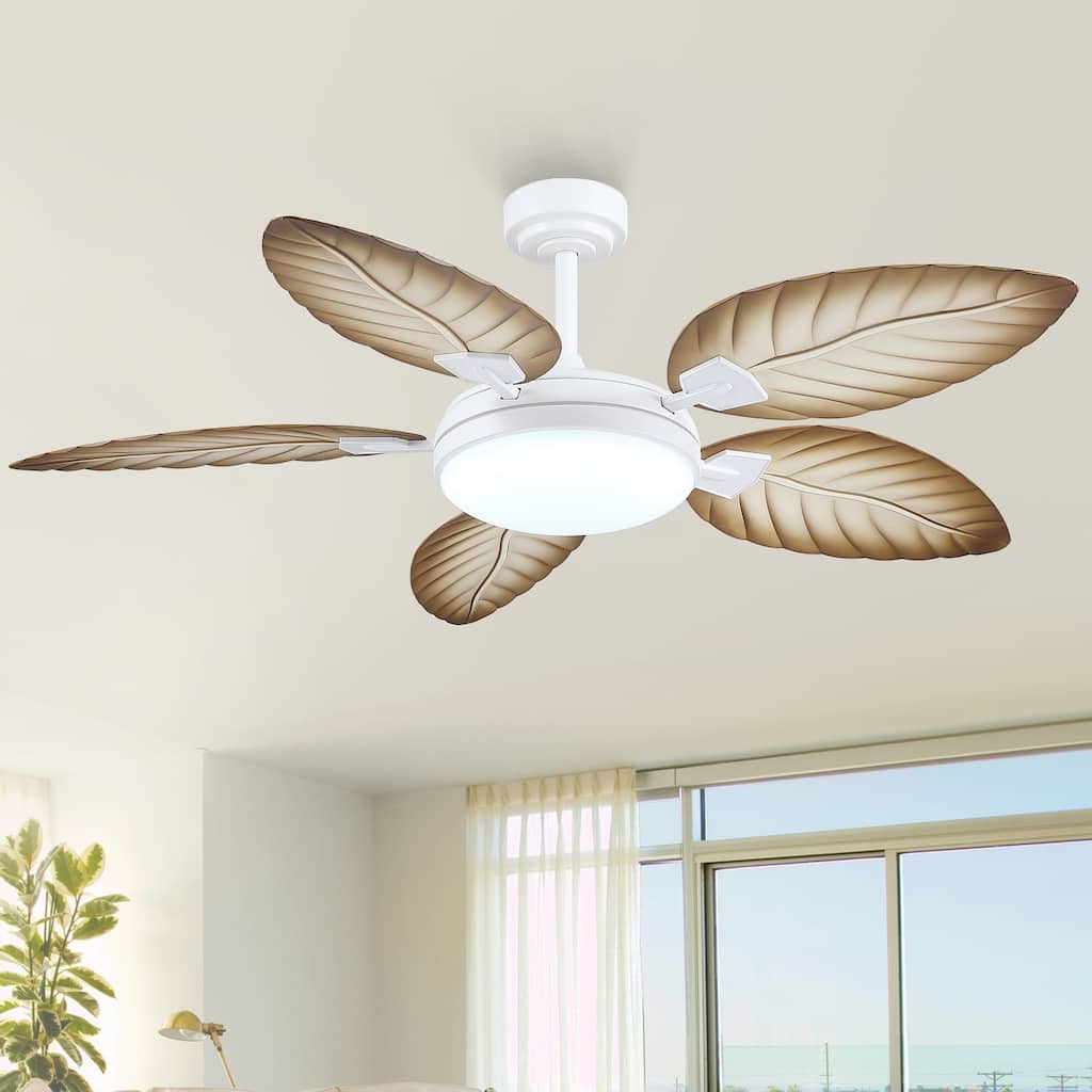 52" Palm Leaf Waterproof Tropical Ceiling Fan with Light and Remote,Indoor and Outdoor Ceiling Fan,for Farmhouse - 52 Inches