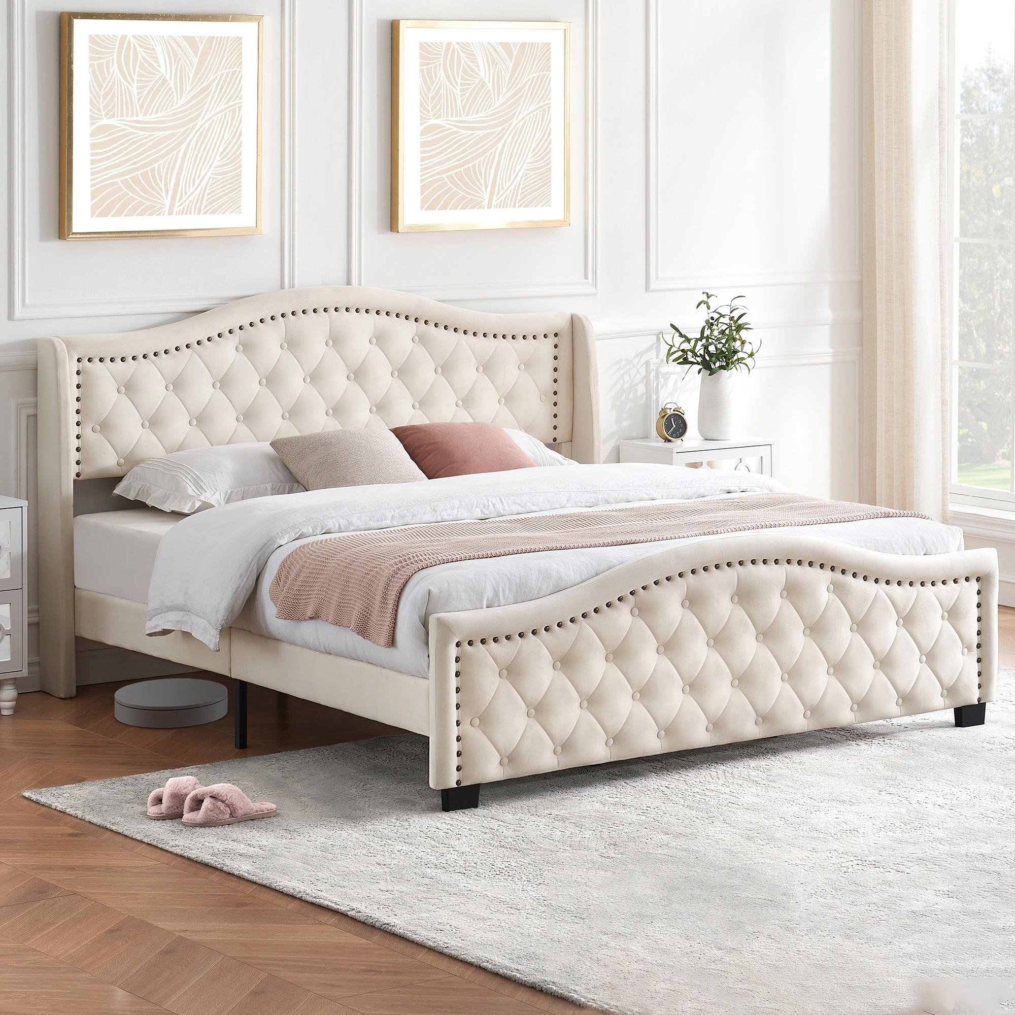 Prieto tufted camelback upholstered cheap platform bed
