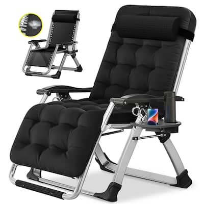 Folding Adjustable Zero Gravity Chair, with PIllow and Cushion, Black