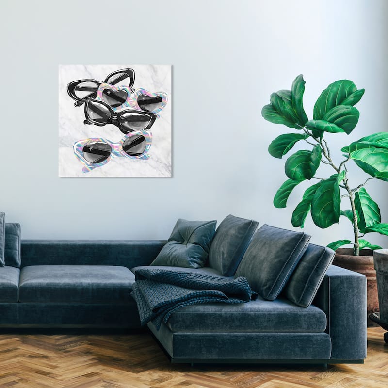 Wynwood Studio Canvas Fashion and Glam Sunglasses Holo Fun Black and Light Gray Glam Wall Art Canvas Print - 30 x 30