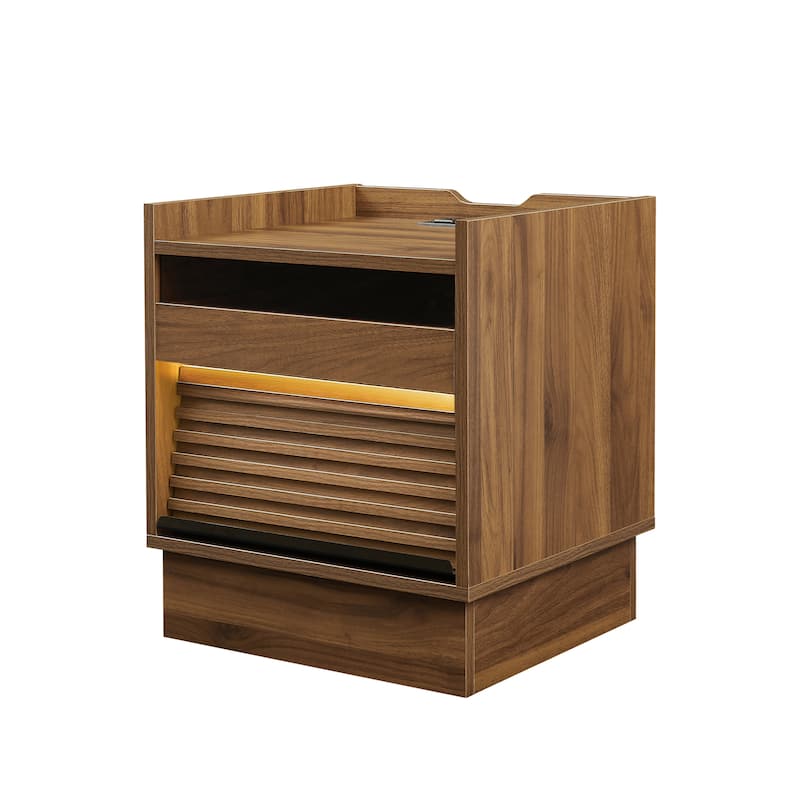 Mid Century Modern Nightstand with 2 Drawers and LED lights