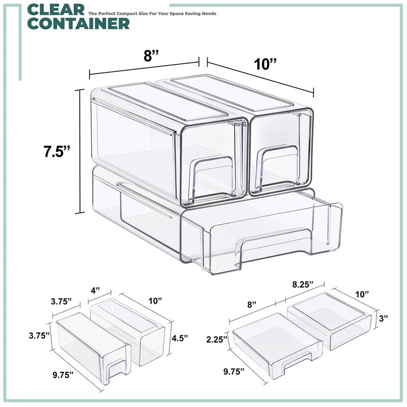 Sorbus Clear Stackable Storage Drawers Case with Handles - for Bathroom, Cabinet, Medicine & Baby Bottle Storage