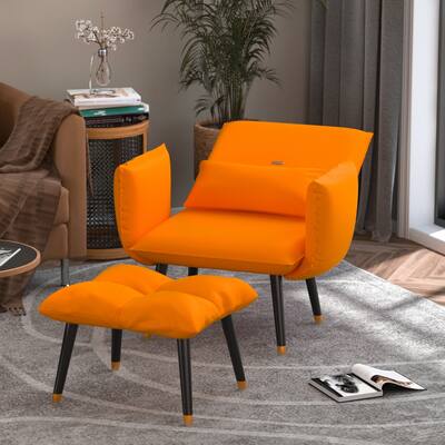Kerrogee Lounge Chair Ottoman Set - Full Genuine Leather Recliner - Orange