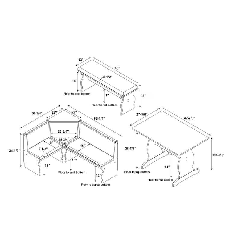 Hannah Breakfast Nook 3-piece Dining Set