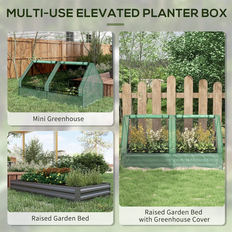 6' x 3' Galvanized Raised Garden Bed with Mini Greenhouse