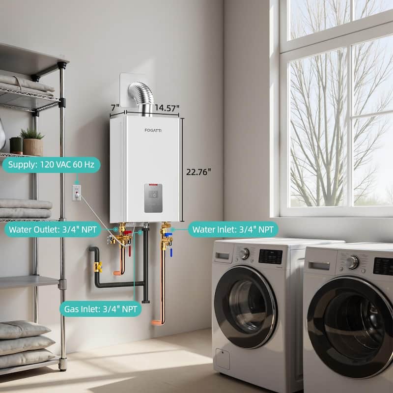 Propane Gas Tankless Water Heater Indoor 120,000 BTU Max 5.1 GPM White - Propane Gas,120000 BTU