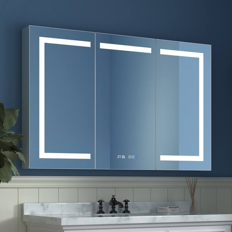 Aluminum Surface/Recessed Mount LED Medicine Cabinet with Mirror, Outlet and Shelves
