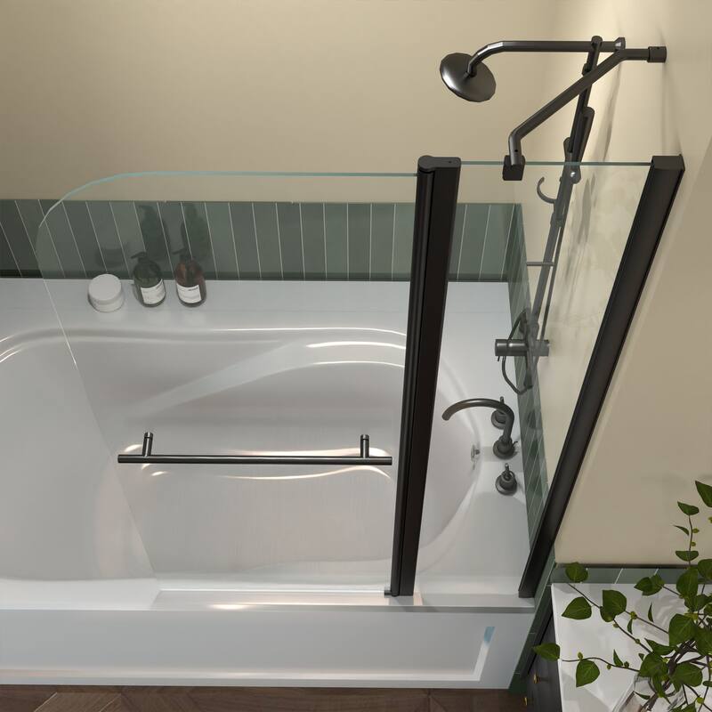 58''H Bathtub 6mm Tempered Glass Frameless Shower Door, Fixed Glass Half Panel in Black