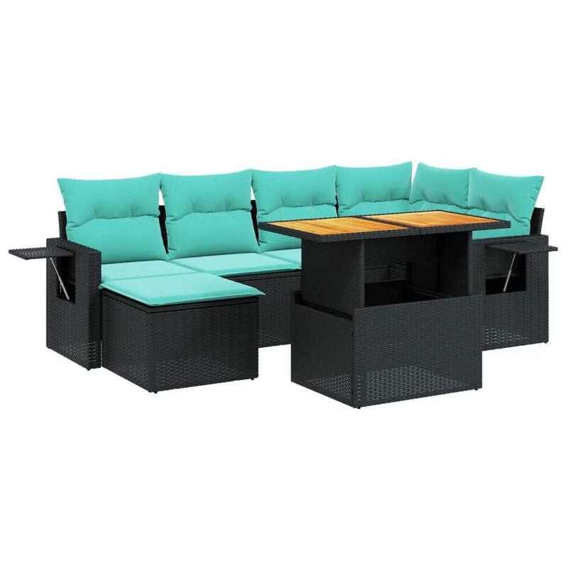 vidaXL Patio Sofa Set with Cushions Outdoor Furniture 7 Piece Poly Rattan - 24.4 x 24.4 x 27.2