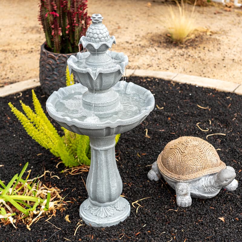 XBrand 36.2" Solar Water Fountain, 2-Tier, Grey Resin, Outdoor, With Solar Panel & Solar Pump for Home Garden Yard Décor