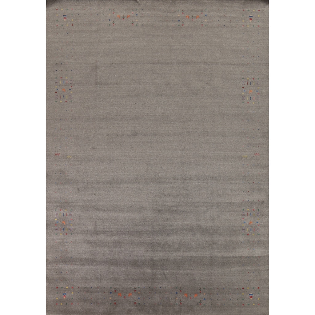 Hand Knotted Oriental 100% Wool Carpet Tribal Tribal Greys & Charcoal Gabbeh Area Rug - 12' 3'' X 8' 11''