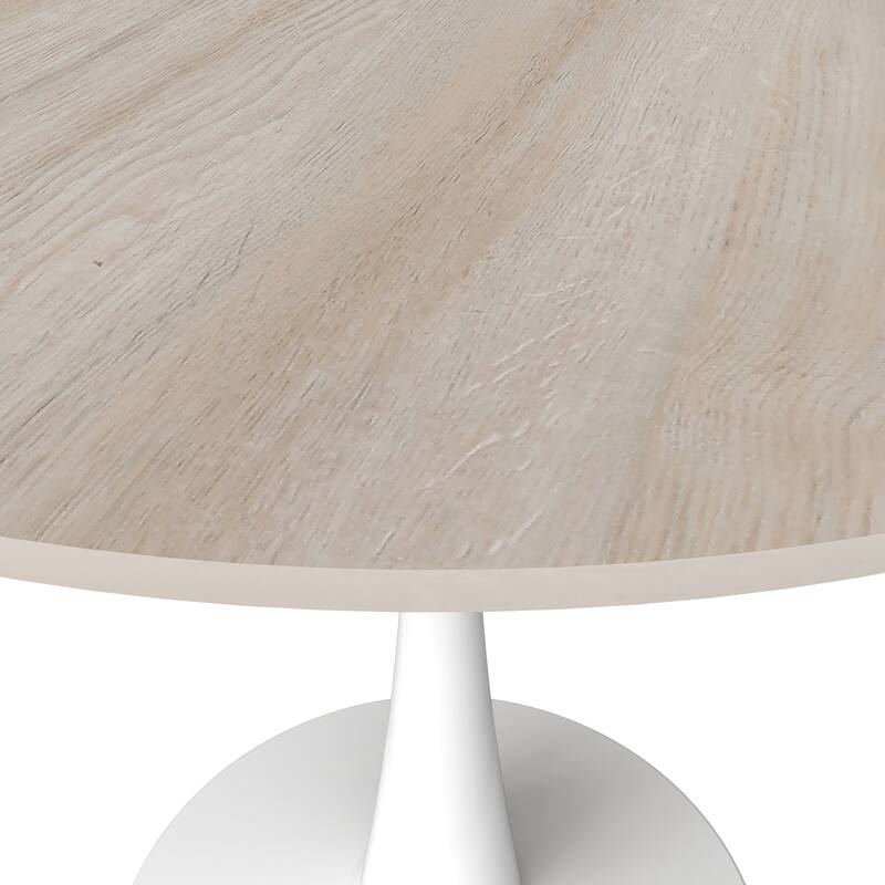 Bristol 35 Inch Mid Century Modern Round Dining Table, Wood Top & Glossy Iron Pedestal Base for Kitchen & Dining Room