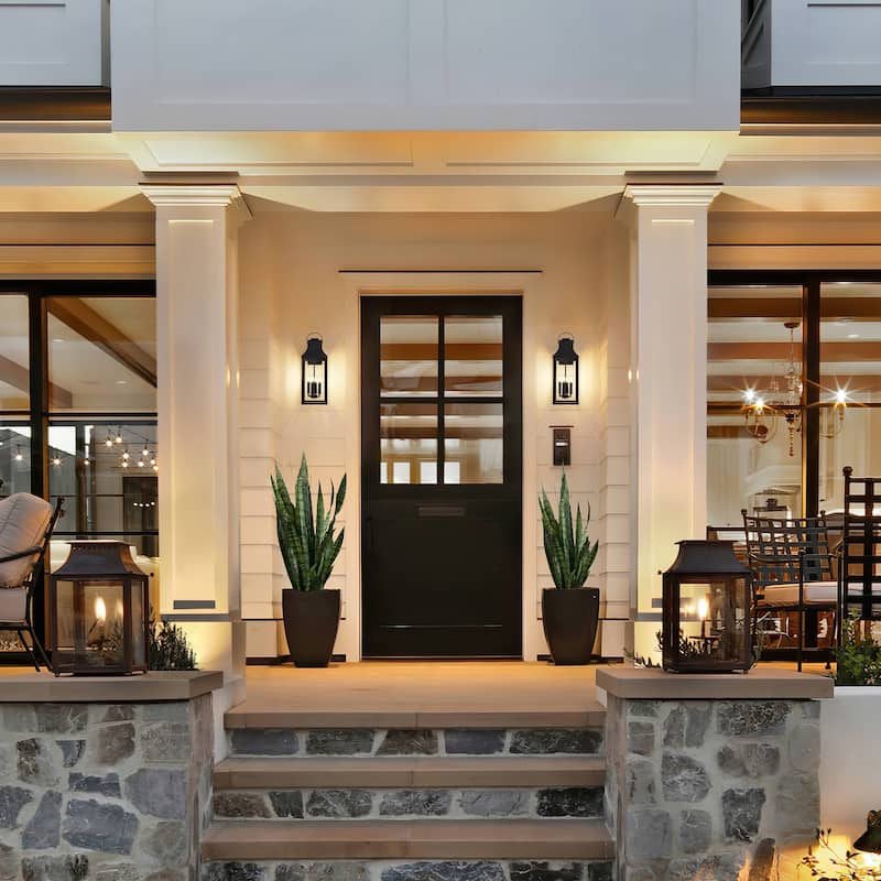 4-light Outdoor Wall Light With Matte-black Lantern & Clear Glass