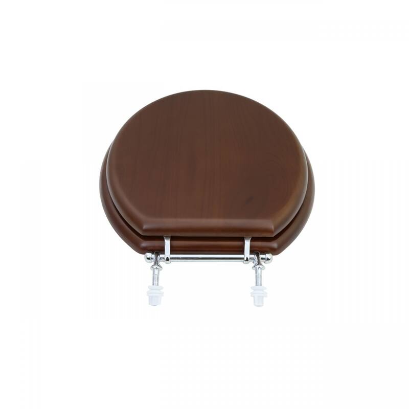 Dark Oak Wooden Toilet Seat Round Toilet Seat with Chrome Hinges and Non Slip Bumper - Chocolate