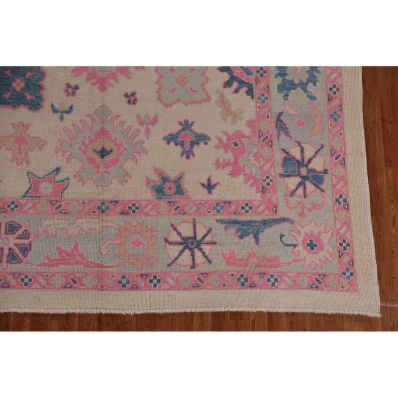 Hand Knotted Oriental 100% Wool Carpet Transitional All-Over Beige & Ivories Oushak Area Rug - 10' 6'' X 8' 4''