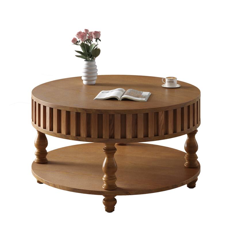 Farmhouse 31.49" Round Coffee Table with Storage and Flip-Top Lids for Rustic Living Room Organization and Style