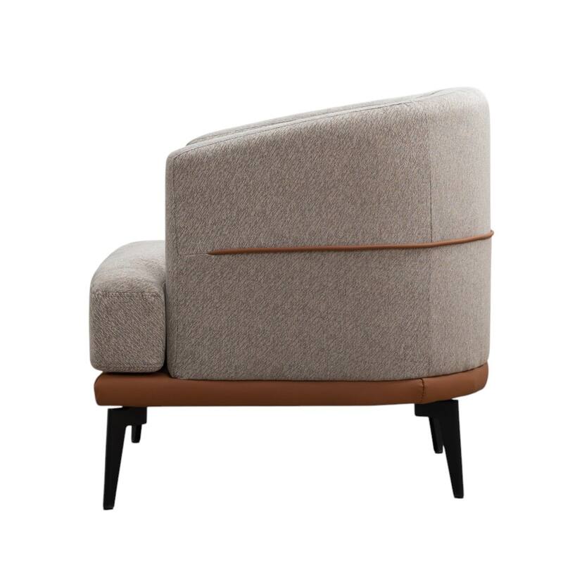 HomeRoots 29" Beige Terra Cotta and Black Linen Upholstered Wood Barrel Chair - 28.90 in. x 28.30 in. x 27.60 in.