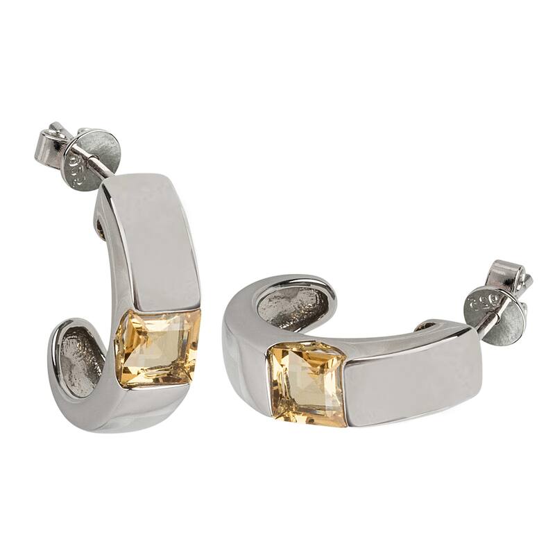 925 Sterling Silver Citrine Hoop Earring