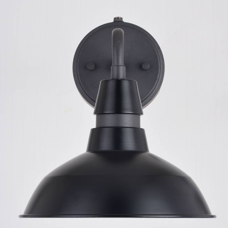 Buena Park Metal 1 Light Dusk to Dawn Black Outdoor Dome Barn Wall Lantern - 9-in W x 10-in H x 11.25-in D