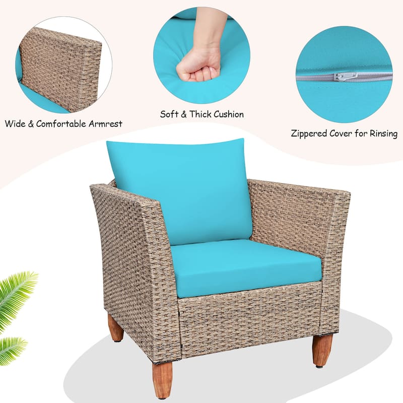 Costway 3PCS Patio Wicker Rattan Sofa Set Furniture Acacia Wood