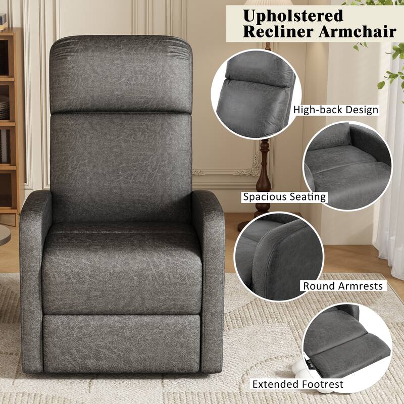Modern Lounge Chaise Chair, Home Theater Manual Recliner Chair, Accent Chair with Three Adjustable Angles - Grey