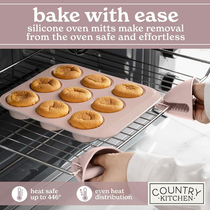 Country Kitchen 8-Piece Bakeware Set, Nonstick Baking Pans & Nesting Baking Sheets, Durable Steel, Grey