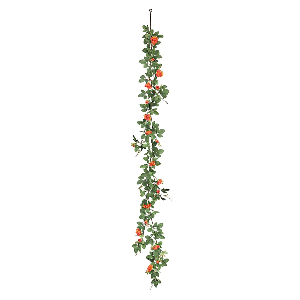 Orange Artificial Tea Rose Flower Garland Hanging Vine 6ft - 72" L x 6" W x 3" DP