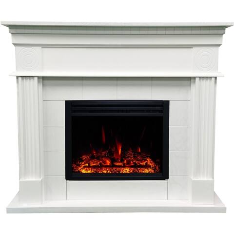 Hanover 47.8-in. York Electric Fireplace Mantel with Deep Log Insert and Multi-Color Flame Display, White - 47.8 Inch