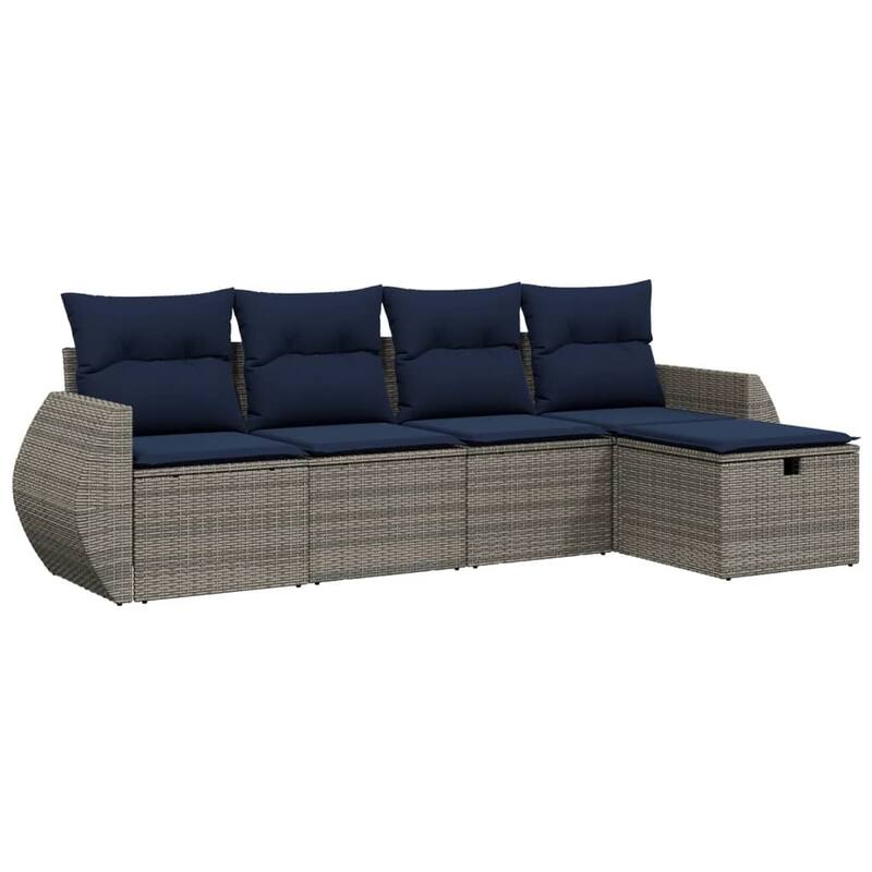 vidaXL Patio Sofa Set with Cushions Outdoor Conversation Furniture Poly Rattan - 21.7" x 24.4" x 27.2"
