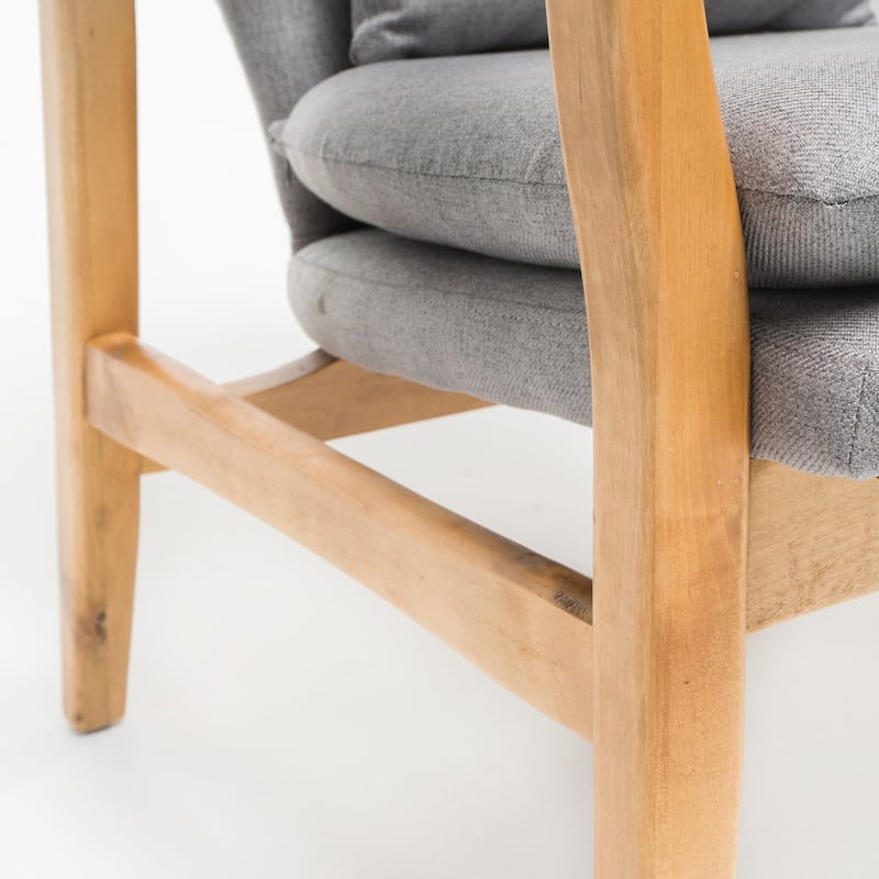 Roomfitters Mid-Century Modern Upholstered Club Chair with Button-Tufted Back and Birch Wood Legs, Grey