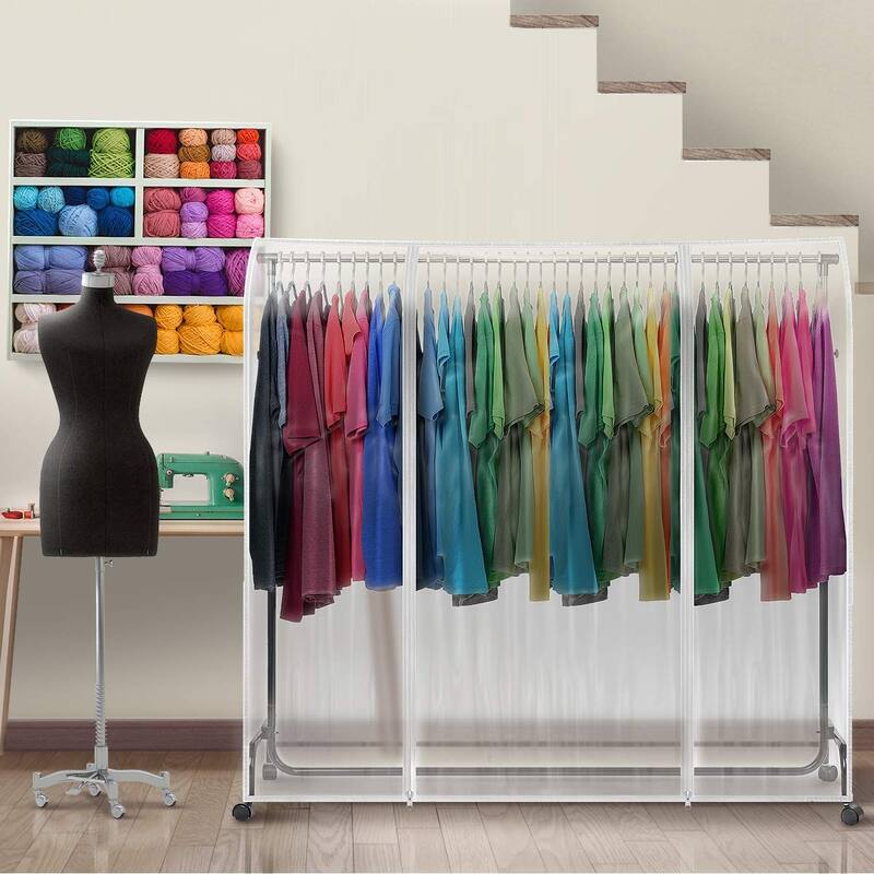 6 Ft Transparent Clothes Rail Cover Gament Coat Hanger Protector Storage - Set of 2 - 65"L X 72"W