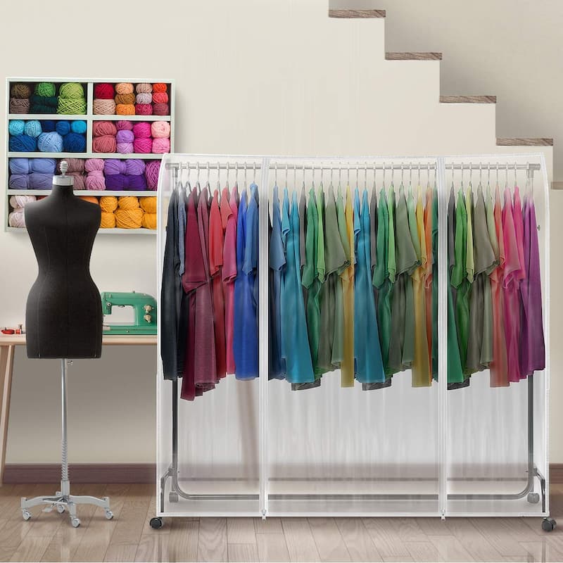 6 Ft Transparent Clothes Rail Cover Gament Coat Hanger Protector Storage