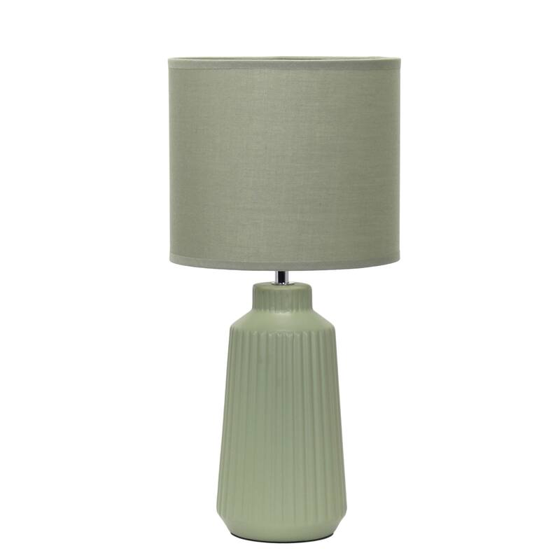 Vertical Grooved Ceramic Table Lamp with Drum Shade - 16" - Olive Green