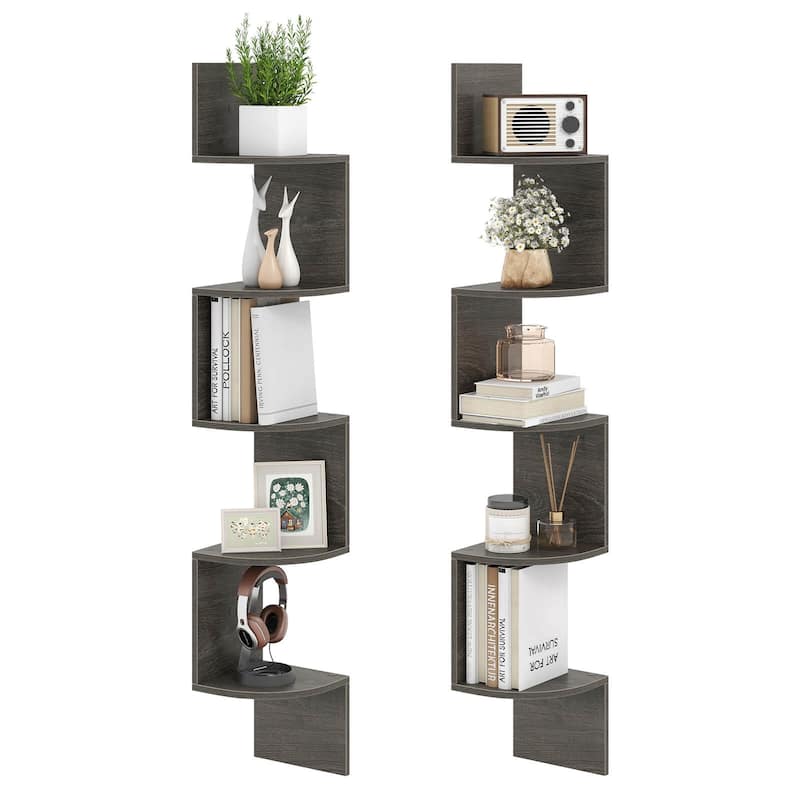 Costway 1/2 PCS 5-Tier Floating Bookshelf with Safe Round Edge - See Details - Gray 2 PCS