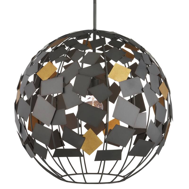Currey & Company Moon Night Gray & Gold Orb Chandelier - 26.5"h x 23.5"dia - 26.5"h x 23.5"dia - Hiroshi Gray/Contemp. Gold Leaf