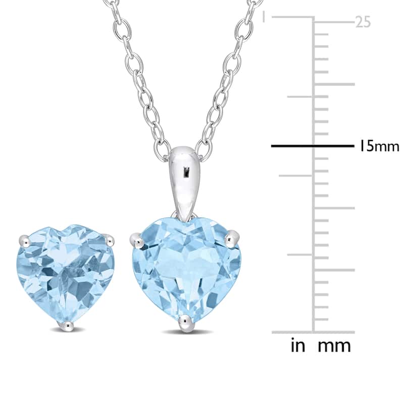Miadora 6ct TGW Heart-Shape Sky Blue Topaz Solitaire Necklace and Stud Earrings Set Sterling Silver