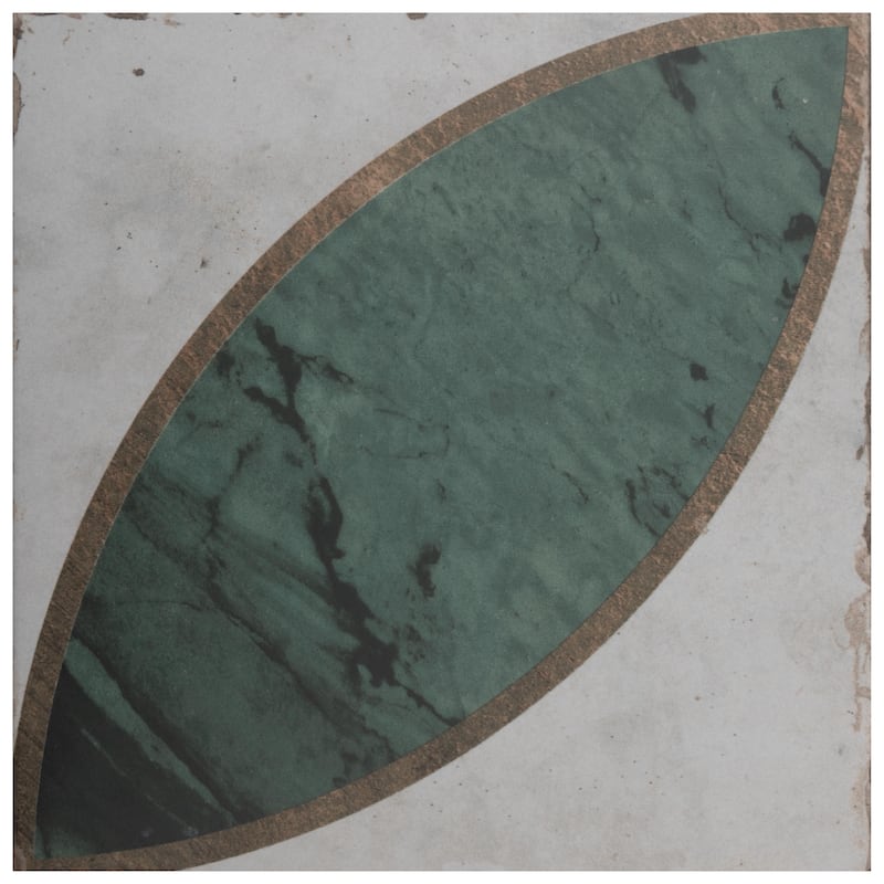 Merola Tile Renaissance Deco Emerald Mandorla 7-7/8" x 7-7/8" Porcelain Floor and Wall Tile - Case (14 Tiles)