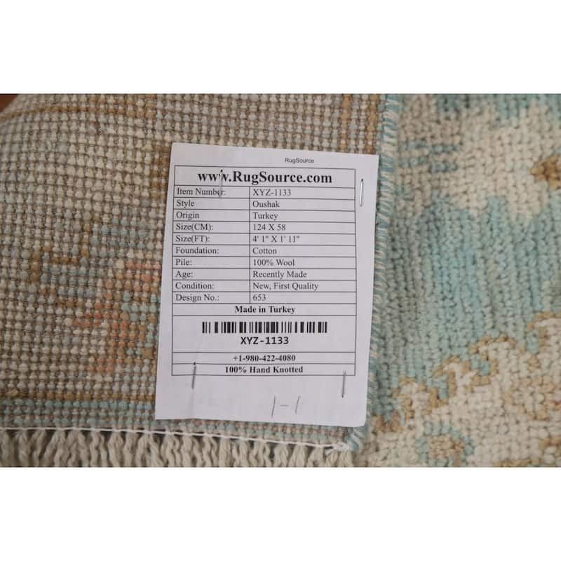 Vegetable Dye Oushak Turkish Rug Hand-knotted Oriental Wool Carpet - 1'11" x 4'1"