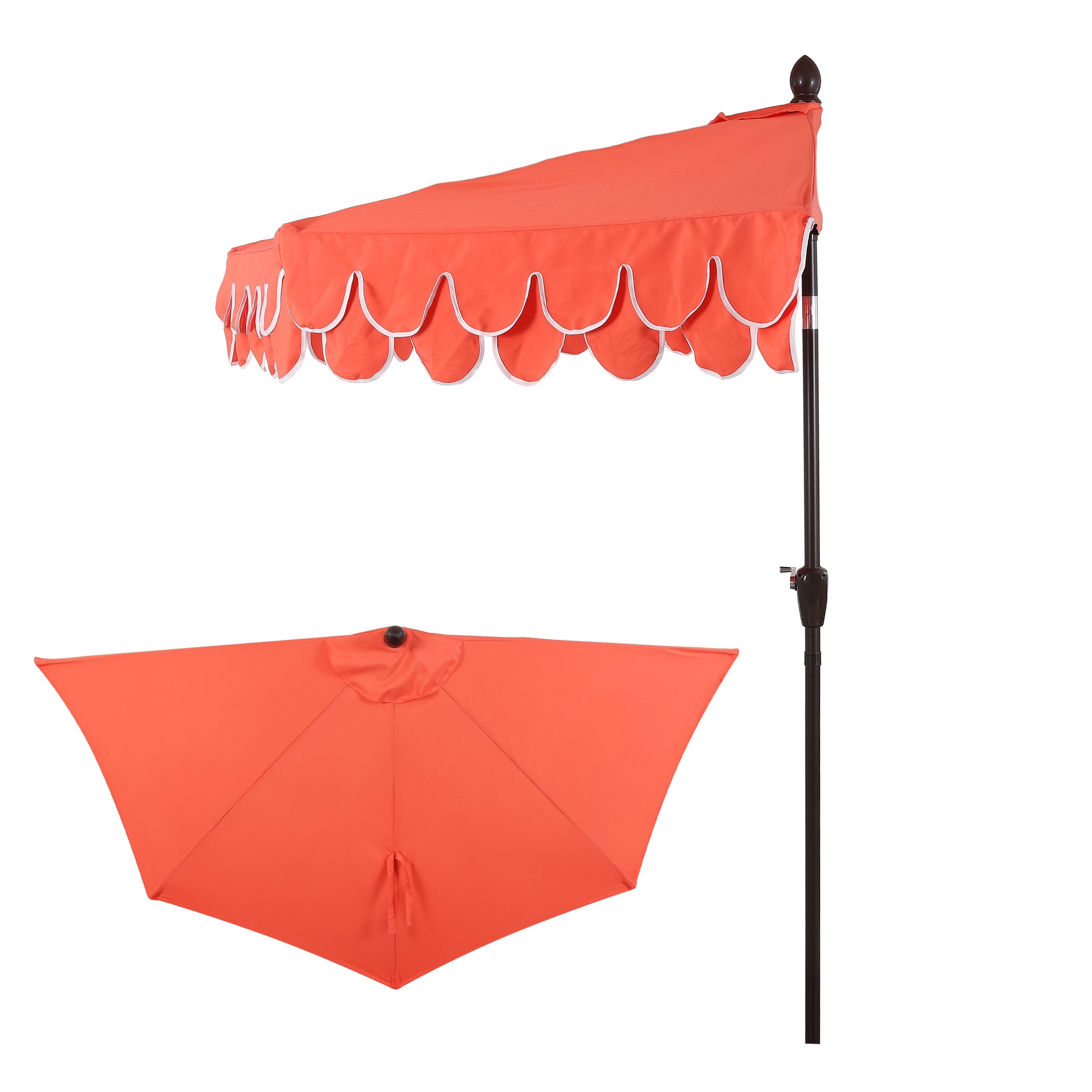 Terrace Coastal Scalloped Half Round Space-Saving Outdoor Balcony Patio Umbrella with Crank Lift and Tilt