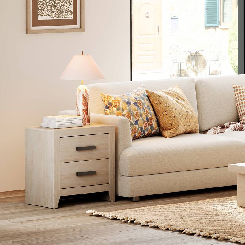 WAMPAT Farmhouse Nightstand with Dual Drawers - Rustic Brown