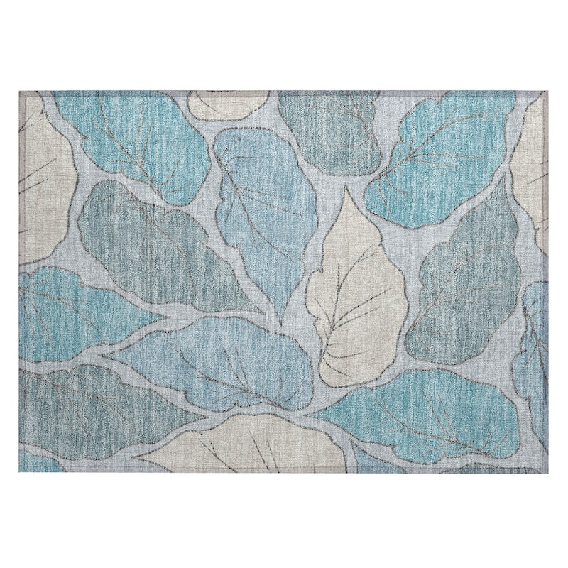 Machine Washable Indoor/ Outdoor Contemporary Floral Chantille Rug