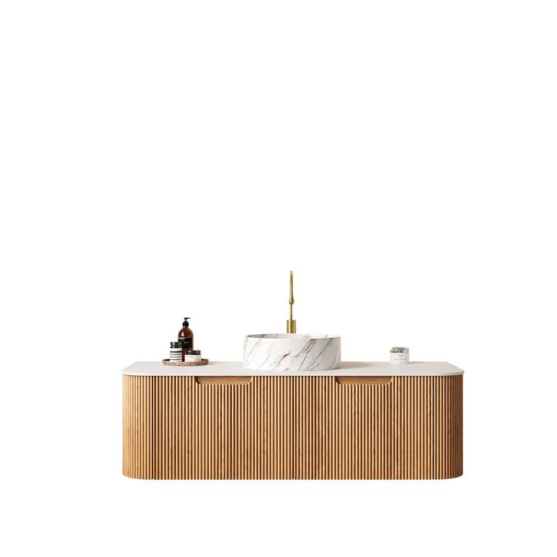 GDFStudio - Dina Modern 48" Floating Bathroom Vanity with Striped Curved Drawers & White Round Ceramic Basin, WITHOUT Faucet