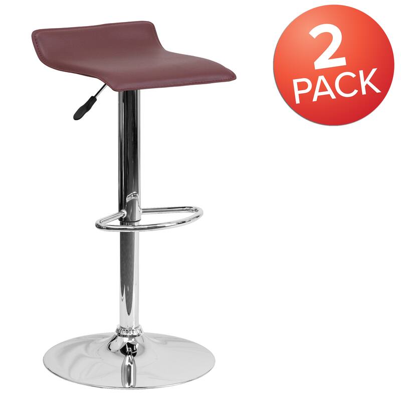 2 Pack Contemporary Vinyl Adjustable Height Barstool with Solid Wave Seat - 15"W x 15"D x 25.5" - 34"H