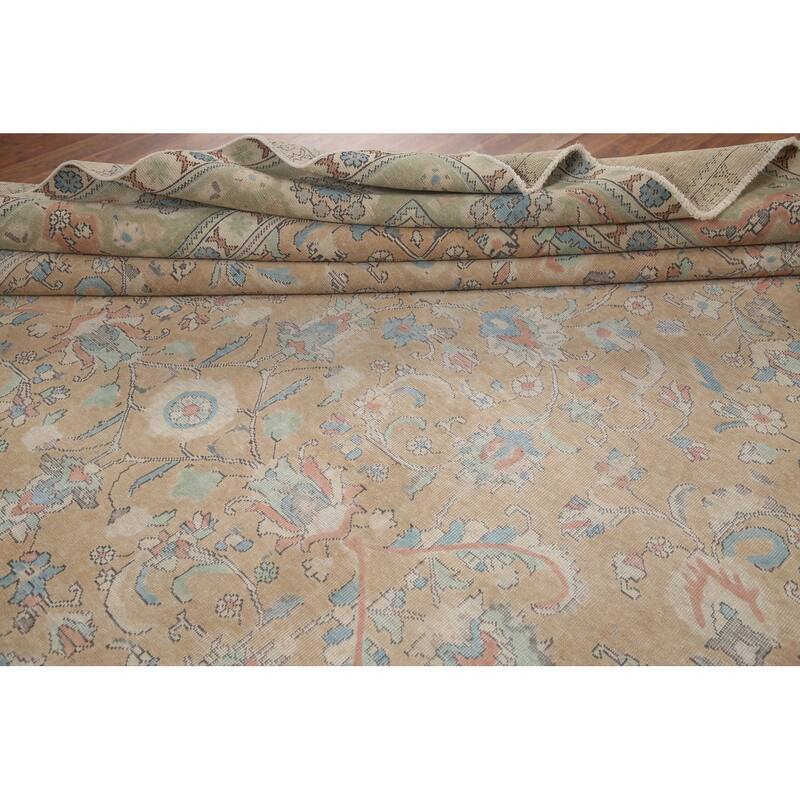 Hand Knotted Oriental 100% Wool Carpet Traditional All-Over Peach Tabriz Area Rug - 12' 8'' X 10' 0''