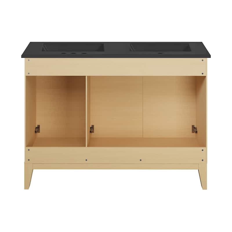 Cascade 48 In. Natural Oak, Double Basin Bathroom Vanity With Black Ceramic Sink Top